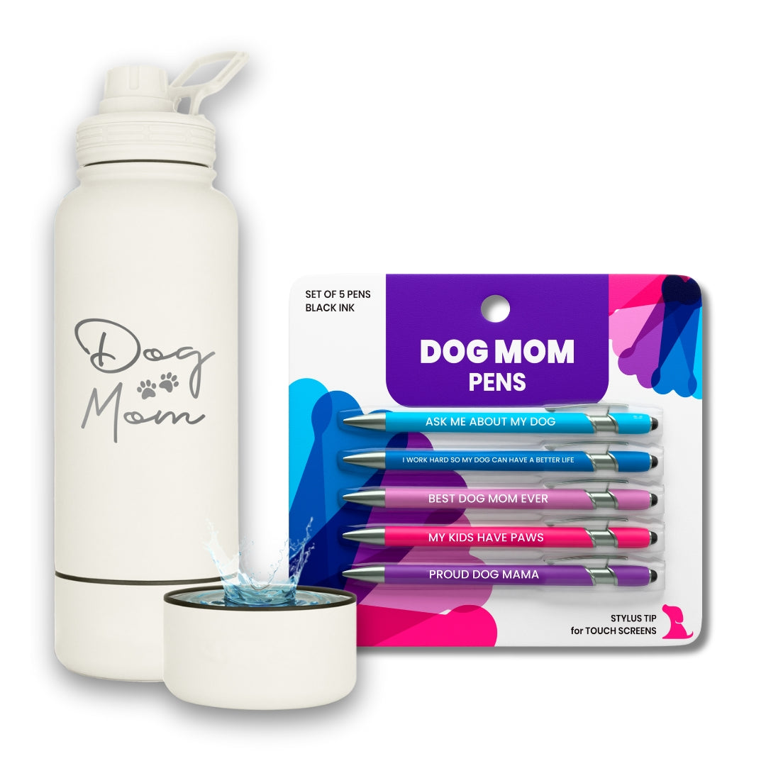 Water Bottle with Dog Bowl & Dog-Themed Stylus Pen Set