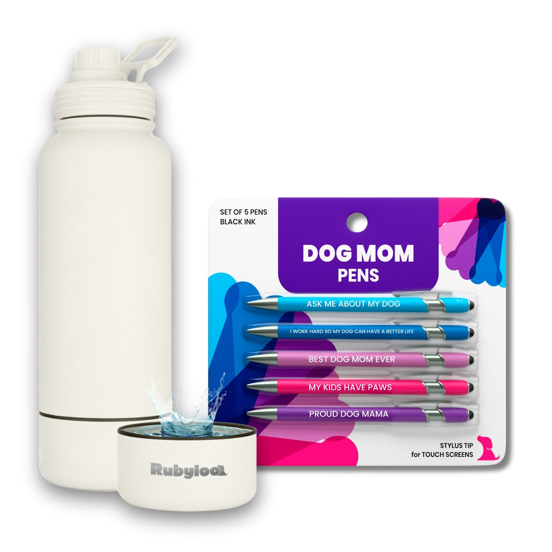 Water Bottle with Dog Bowl & Dog-Themed Stylus Pen Set