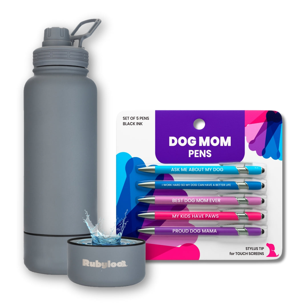 Water Bottle with Dog Bowl & Dog-Themed Stylus Pen Set